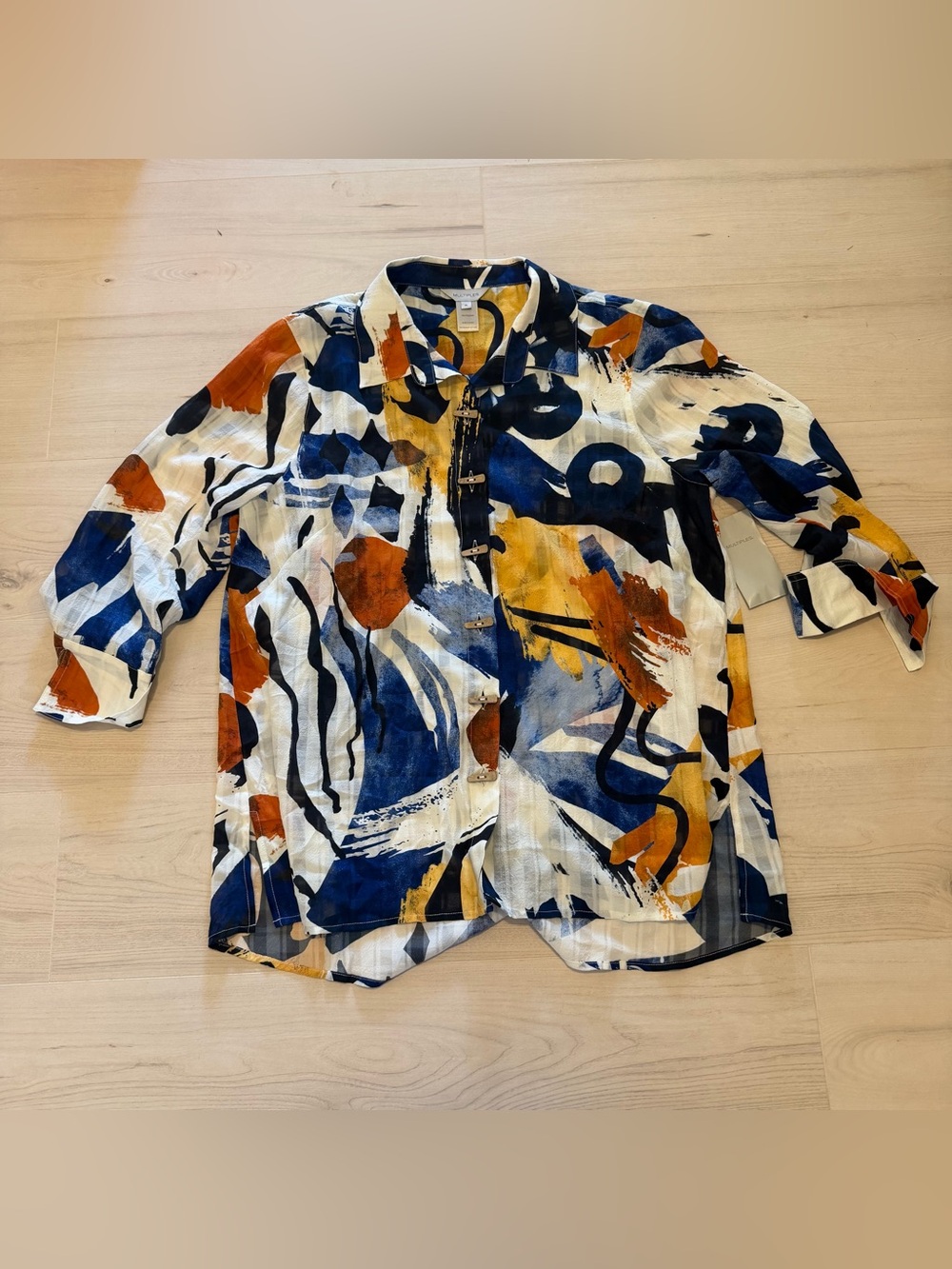 Multiples Navy, Rust Orange & Cream Abstract Button-Down